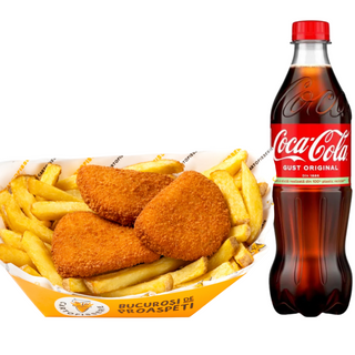 Cartofi cu Mini Șnițele de Pui Large + Coca Cola