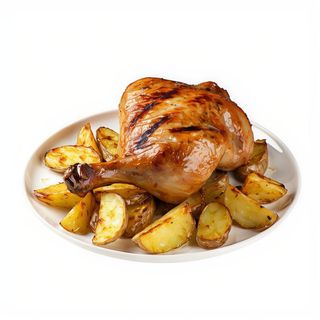 Mig pollastre a la brasa amb patates