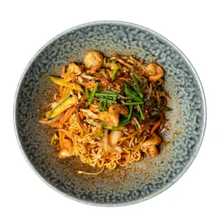 Yakisoba con langostinos
