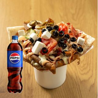 Kebab Bułka Samo Mięso Mega z serem - zestaw z Pepsi 500ml