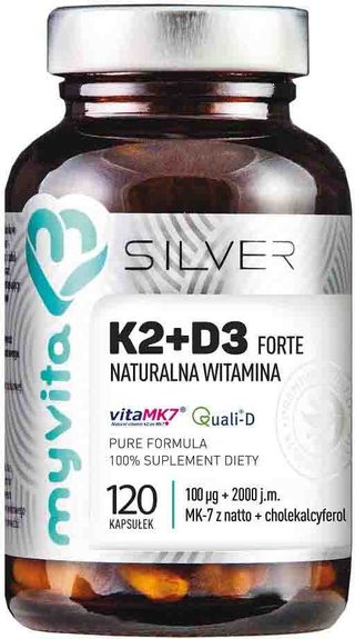 Witamina K2 K-2 + D3 D-3 2000IU 120 kapsułek MyVita Silver Pure