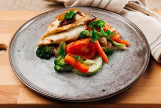 Chicken breast with baked vegetables
