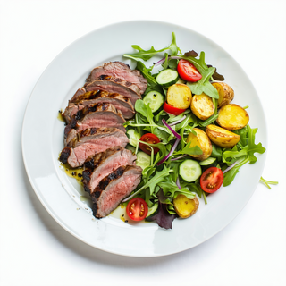 Cintas De Lomo Con Ensalada Y Patatas