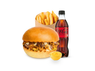 Комбо ни-бургер с томленой кониной в сырном соусе