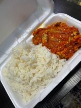 White rice, sauce and turkey 