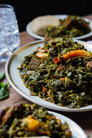 Edika Ikong + Goat or fish or beef + Choice of swallow