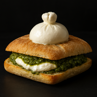 Bocadillo con salsa al pesto e burrata 