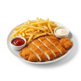 Cotoletta con patate e insalata