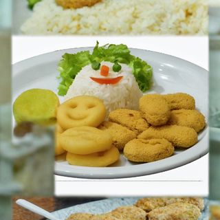 Frango e batatas fritas ou arroz