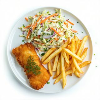 Filet panierowany z frytkami i surówką
