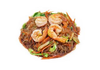 130. Spaghetti di soia con verdure gamberi