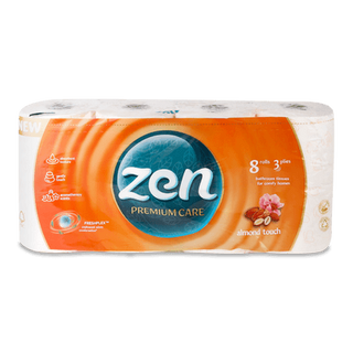 Папір туалетний Zen Premium Care Almond Touch 3-шаровий (8шт)