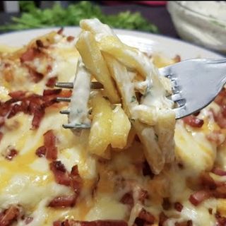 Rancheras cebolla frita y beicon