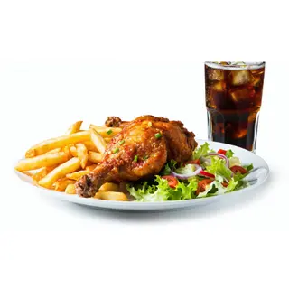 11.Menú Pollo Broaster (2 Pzs.) Con Ensalada, Patatas Y Bebida