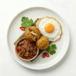 Bolón Con Bistec De Carne Y Huevo