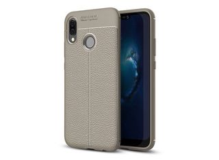 Силиконов калъф гръб кейс Litchi имитиращ кожа - Huawei P20 Lite, сив