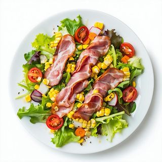 Insalata con prosciutto cotto, pomodori, mais, carote