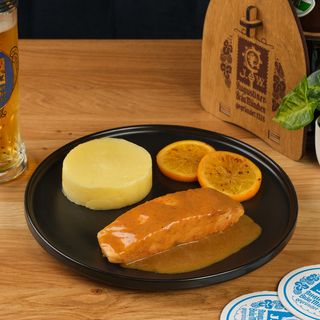 ორაგული სტეიკი ფორთოხლის სოუსით