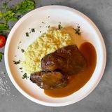 Rasol  de Vita cu Risotto Milanese so Sos demiglace