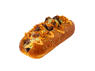 Ни хот-дог с томлёной говядиной в чесночном соусе