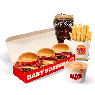 Menú Baby Burgers Bacon Cheddar + King Dippin´ Grande