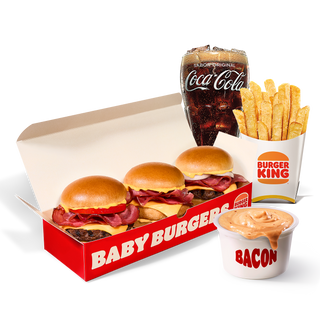 Menú Baby Burgers Bacon Cheddar + King Dippin´ Grande