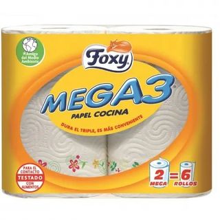 Papel De Cocina Mega 3 Foxy 2 Rollos.