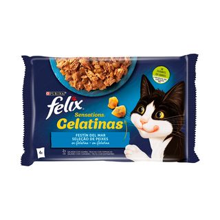 Alimento De Gato Gelatina Pescados Felix Sensations 4X85Gr
