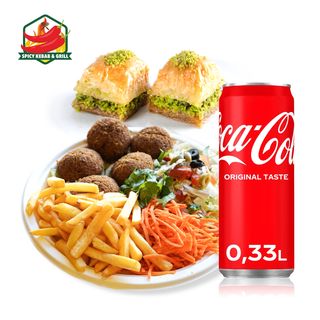 Zestaw Talerz Falafel (5 szt )+ Coca-Cola 330ml + Baklawa (2 szt.)