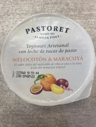 Yogourt melocoton y maracuya Pastoret 125 gr