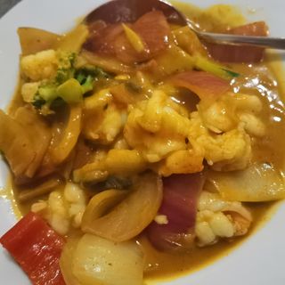 163A-Gambas Con Curry Amarillo Y Leche De Coco