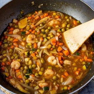 Cu-bak con gambas al curry