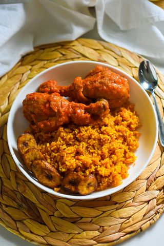 Smoked Jollof Rice with Chicken and Dodo