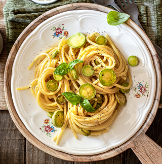 Carbonara di zucchine trombetta e guanciale