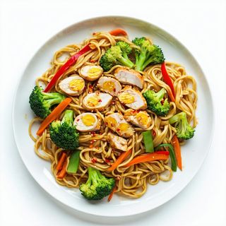 172 Noodles saltati con pollo e verdure