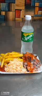 Barbecue  Chicken & Chips with Salad, Ketchup, Sauce and coke