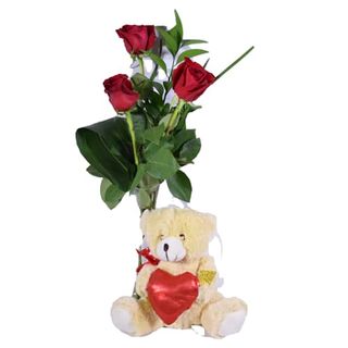 Rosas En Cristal Con Oso