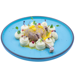 Pulpă de rață cu sos de portocale si spumă de cartofi 350g