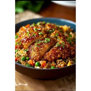 Stir fry chicken with rice & chips