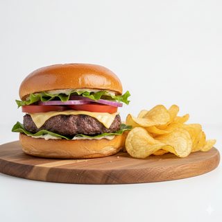 Телешки бургер с картофен чипс