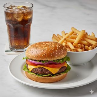 Plato De Hamburguesa Con Patatas Y Refresco