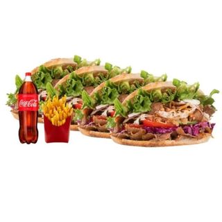  4 DONER KEBAB (4Uds)+PLATO DE PAPAS FRITAS+1.5L BEBIDA