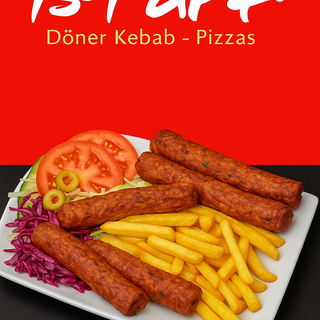 Seek kebab con patatas y ensalada 