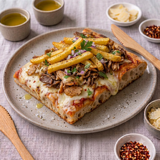 Focaccia kebab patatine e provola al pezzo