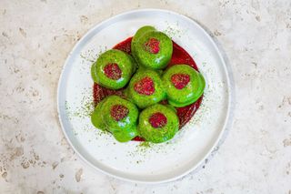 Сирники з матча-кремом та малиною, 285 г