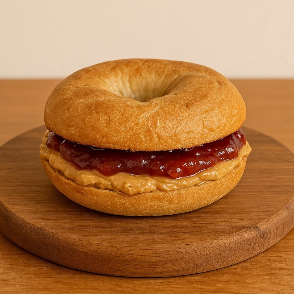 Bagel Crema de Cacahuete y Mermelada de fresa