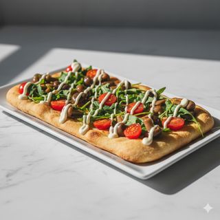 Funghi chiodini, pomodorino, maionese e rucola in teglia