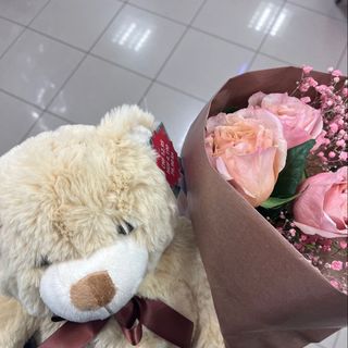 Bouquet de 10 roses mélanges et nounours 