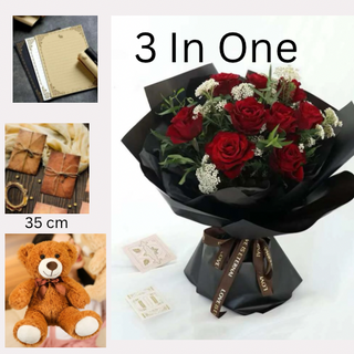 Bouquet with customized letter and Teady bear