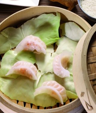 Ravioli di gamberi con farina di riso